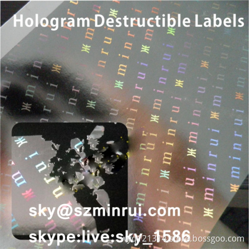 Customized Pattern Security Holographic Destructive Vinyl for Hologram Warranty Void Sticker